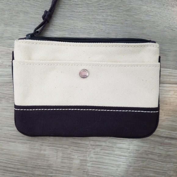 Lands' End wristlet wallet change purse Cream Navy - Picture 1 of 8